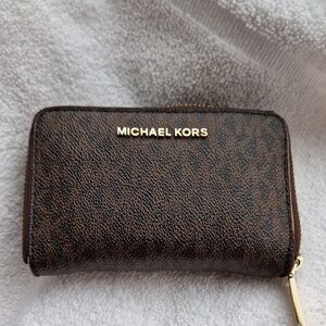 Michael Kors Textured Brown Wallet with Gold Accents
